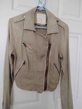 Free People 1970 Moto Linen Motorcycle Jacket with multiple Zippers
